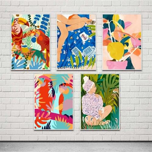 Wall Art Nordic Canvas Paintings Abstract Home Decor Tropical Forests Picture Girl Hd Prints Animal Poster For Bedroom Modular