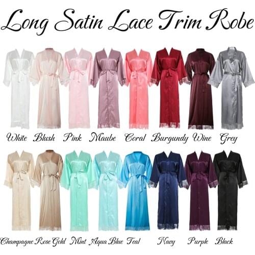 2020 New Silk Satin Lace Robes Bridesmaid Bride Robes Wedding Long Robe Bathrobe Womens Robe White