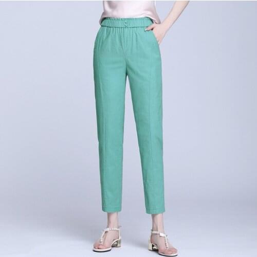 New Women Elegant Candy Color Pants Ladies High Waist Ankle-Length Pencil Pants Female Elastic Waist Trousers Fashion Streetwear