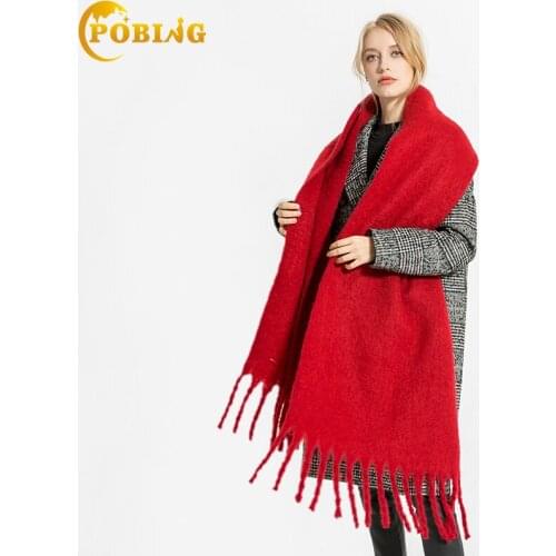 POBING New za Winter Scarf Women Solid Scarves Wraps Soft Cashmere Wram Shawls Basic Acrylic Pashmina Lady Blanket Stole Ponchos