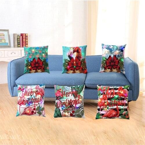 New Colorful LED Light Tropical Pink Flamingo Cushion Cover Decorative Boho Throw Pillow Cover Case For Car Home Sofa 45*45cm