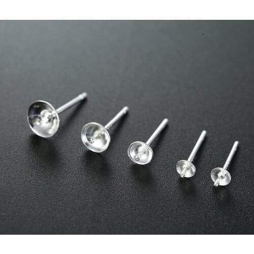 10pcs/lot 3/4/5/6mm Tray Pure Silver Real 925 Silver Blank Earring Stud Base Cabochon Cameo Settings DIY Handmade Jewelry