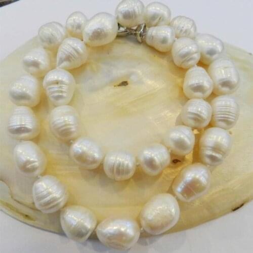 18 INCHES LONG BIG RICE SHAPE 10-11MM WHITE REAL NATURAL PEARL NECKLACE