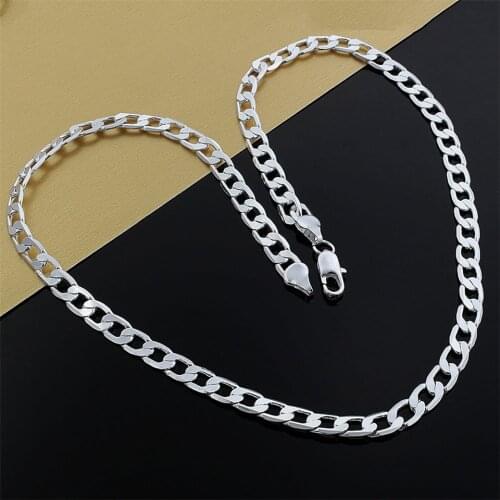 925 Sterling Silver 8mm Sideways Chain Necklace For Women Men Engagement Wedding Fashion Charm Jewelry