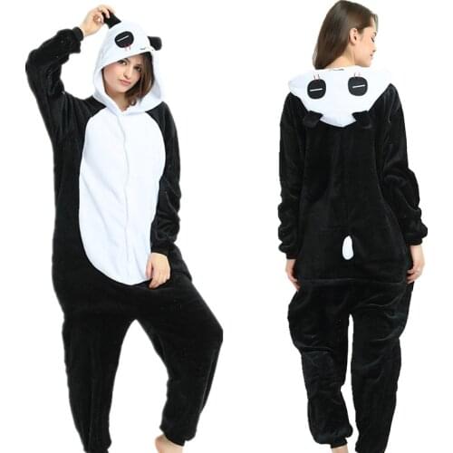 2019 Winter Women Kigurumi Onesie Panda Pajamas Sets Cute Flannel Animal Pajama Nightie Warm Hooded Sleepwear Costume