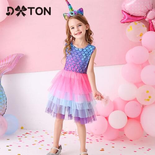 DXTON Princess Dress For Girls Summer Kids Dresses Beach Party Vestidos Mesh Tutu Cartoon Dress Cotton Baby Girls Clothing 3-8Y