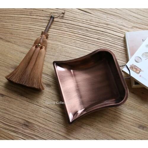 Portable hemp palm brush with stainless steel loop small broom tea sets computer Keyboard cleaning brush handmade natural