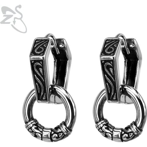 Tribe Retro Irregular Round Earrings Punk Hoop Earrings for Men Women Stainless Steel Circle Earring Black Plated Ear Jewelry