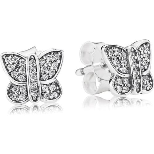 925 Sterling Silver Stub Earrings with Sparkling Butterfly Clear CZ Crystals Earrings for Women Wedding Engagement Fine Jewelry