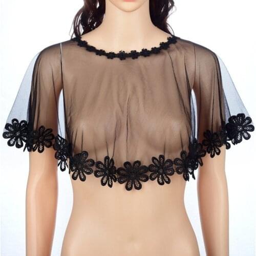 Sexy Lace Shawl Korean Womens Summer Sunscreen Thin Short Mesh Hollow Hook Flowers Pulloves Fake Collar Cape Cloak Scarf Q47