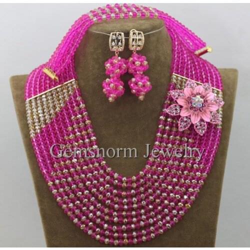Stylish Fuchsia Fushia Pink African Beads Jewelry Set Crystal Indian Bridal Jewelry Set Women Jewelry Set Free Shipping WB966