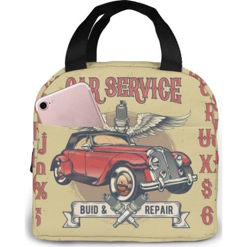 Lunch Bag Latin Alphabet With Numbers Retro Car Insulated Lunch Box Tote Cooler Bag Bento Pouch Lunch Container Food Storage Bag