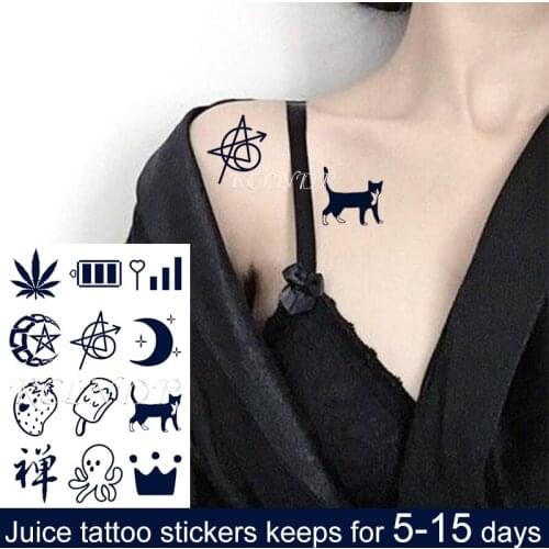 Waterproof Temporary Juice Ink Sticker Leaf Cat Star Crown Octopus Battery Fruit Gel Long Lasting for Tattoo Men Women