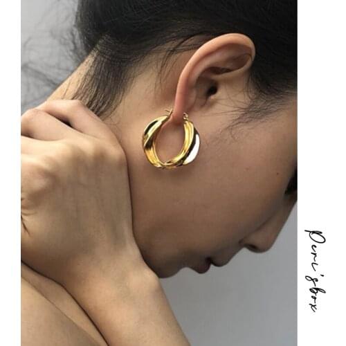 PerisBox 2018 Designer Gold Color Big Twisted Hoop Earrings for Women Hyperbole Geometric Hoop Earrings Chic Statement Earrings