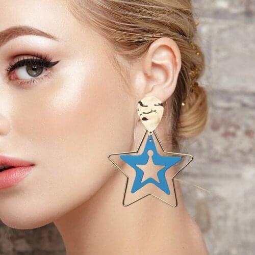 Big Star Drop Earring for Women Red Gold Color English Word Sexy Earring Statement Metal Party Wedding Jewelry Pendientes