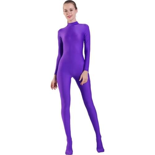 AOYLISEY Women Long Sleeve Mock Neck Footed Unitard Plus Size Jumpsuits Spandex for Men Dance Hollween Zentai Cosplay Costumes