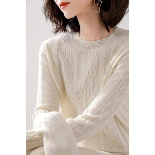 Ladies pullover 2021 winter new casual solid color 100% wool sweater plus size round neck cashmere sweater thickened womens top