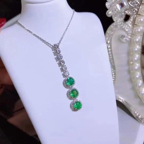 Jewelry 925 sterling silver natural emerald emerald female necklace necklace pendant new support detec