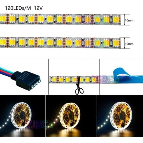 DC12V 24V 5M 120leds/m 2 in 1 LED Strip Light White+Warm white Double Color SMD 5050 CCT Flexible Lamp Tape White PCB