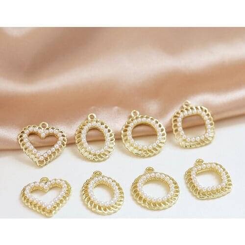 6pcs Trendy Geometric Pearl Earrings for Women Statement Hollow Lace Love Oval Square Pendant diy Jewelry Accessories Material