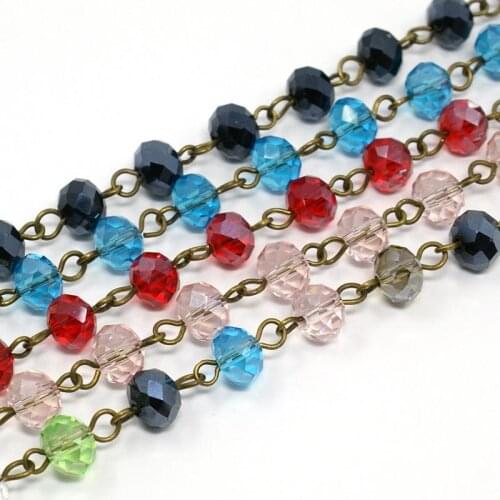 8mm Handmade Glass Faceted Abacus Beads Antique Bronze Chains for jewelry Necklaces Bracelets Making DIY,1m/Strands,5Strands/lot