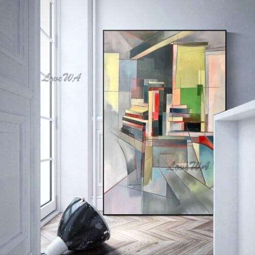 The Abstract Oil Painting Of The Bookcase Of Many Books With Strong Design Sense Modern Wall Art Home Decor Picture No Framed