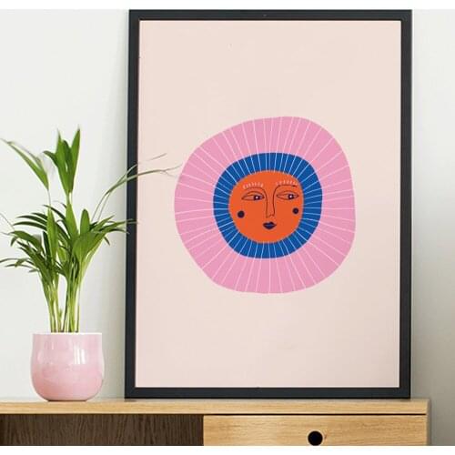 Abstract Landscape Sun Scene Boho Canvas Prints Painting Pink Wall Art Pictures Posters for Living Room Home Decor No Frame