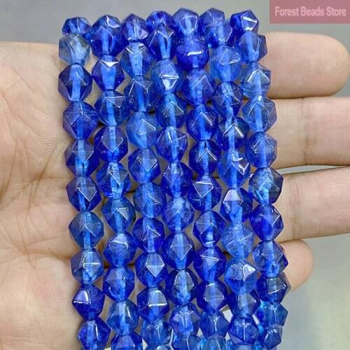 Natural Stone Beads Smooth Faceted Blue Quartz Spacers Loose Beads for DIY Bracelet Accessories Handmade Making Jewelry 14" 8MM