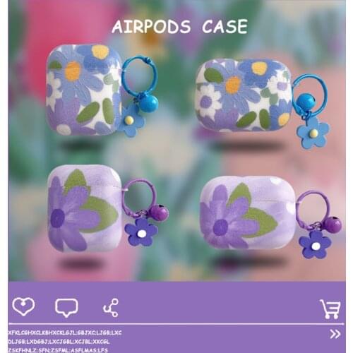 For AirPods Pro Cases Cute Cartoon Flower Pattern Soft Silicone For Apple Air Pods 1 2 Case Earphone Cover with Bells Keyring