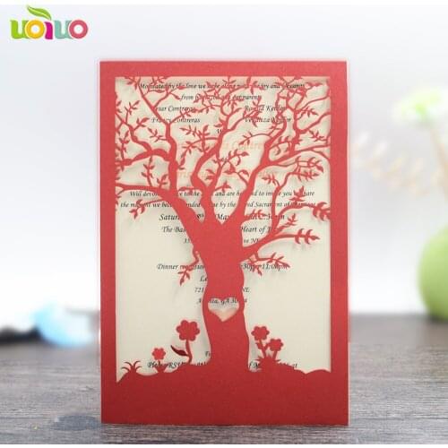 European hot sell wedding decoration love tree shape laser cut greeting cards thank you cards