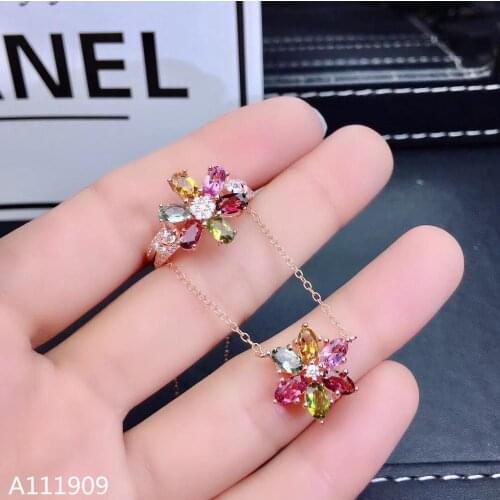 KJJEAXCMY boutique jewelry 925 sterling silver inlaid Natural Tourmaline ring necklace pendant ladies suit support detection