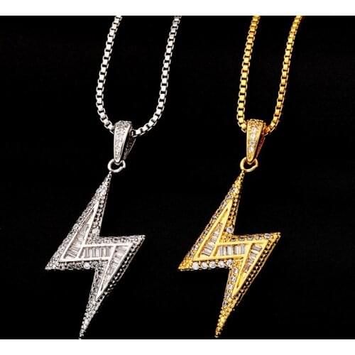 High Quality Lightning Pendant Necklace Z Shape Gold Color CZ Bijoux Necklace For Women And Men Fashion Chain Jewelry