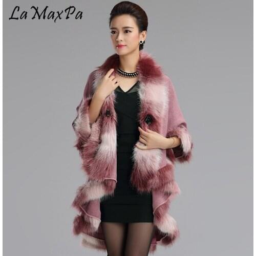 LaMaxPa New Fashion Women Pashmina Faux Fur Cape For Femme Fausse Fourrure Mujer Noble Falsch Pelz Fur Substitutes Vrouw Nepbont