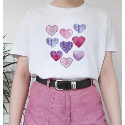 Summer New Fashion Colorful Love Heart Graphic Printed Women T-shirt Ladies Harajuku Casual Tshirts Girls Cute Cartoon Tops Tee