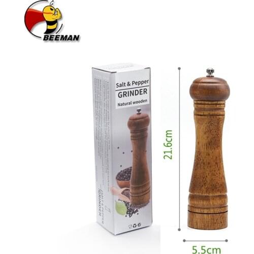 Beeman Salt and Pepper Grinders Set Manual Wooden Salt and Pepper Mills Shakers Ceramic Rotor with Strong Adjustable Coarseness