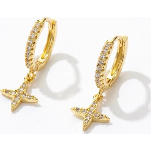 Fashion Brilliant Crystal Zircon Fine Star Small Hoop Earrings Geometric Metal Style Simple Earrings For Women Jewelry