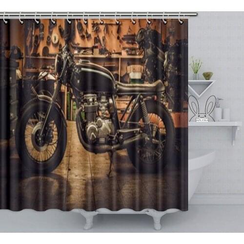 Aplysia Vintage Style Motorcycle Shower Curtain Customs Garage Interior Decor Bathroom Curtain Polyester Fabric Bath Curtain Set