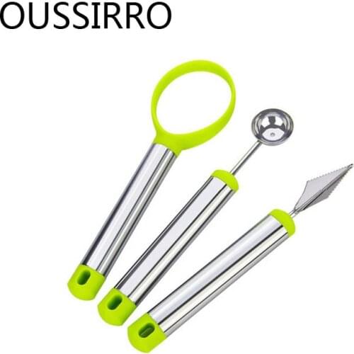 3Pcs High Quality Stainless Steel Fruit Carved Carving Tool Kitchen Utensils Gadgets Ice Cream Scoop Spoon Melon Fruit Carving