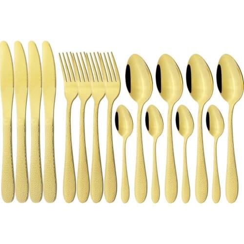16Pcs Gold Cutlery Set Stainless Steel Dinnerware Set Knives Fork Tea Spoon Dinner Tableware Set Kitchen Flatware Silverware Set