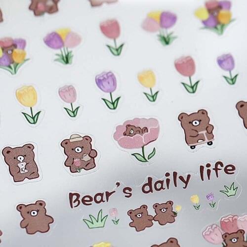 1pcs Cartoon Animal Brand Small Bear Rabbit Nail Art Stickers Ultra-thin Cute Lovely Applique Tulip Nail Art Decoration Anime