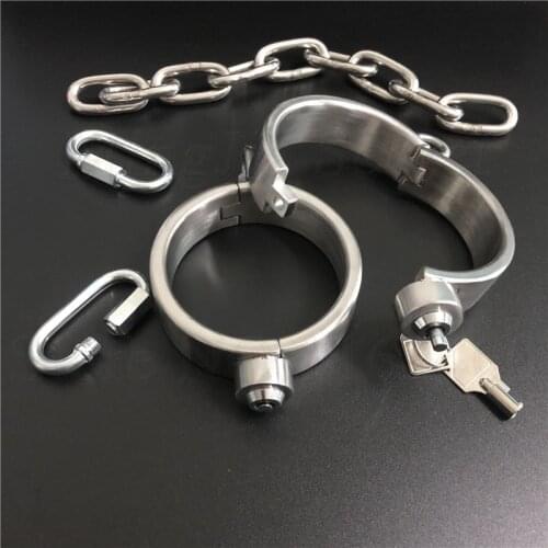 Hi-Q Stainless Steel Press Lock Neck Collar Handcuffs Ankle Cuffs Restraints Fetish Bondage SM Device Sex Toys For Couples