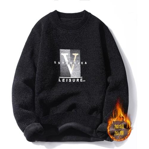 2021 New Plus Velvet Mens Large Size Foreign Trade Pullover Sweater Male Letter Pattern Round Neck Sweater Knitted Sweater Men