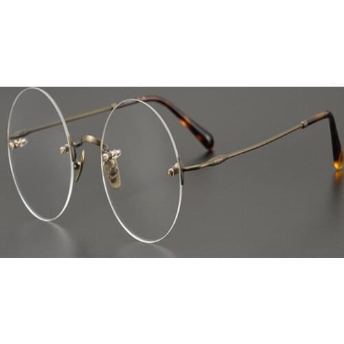 Rimless Pure Titanium Round Eyeglasses Frame Retro Men Optical Eyewear Prescription Myopia Presbyopia Glasses Women Spectacles