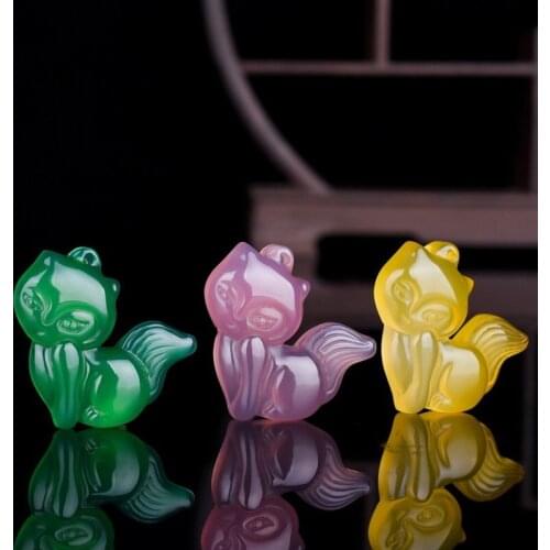 Natural Green Agate Fox Jade Pendant Necklace Chalcedony Carved Charm Jewellery Fashion Amulet for Men Women Lucky Gifts