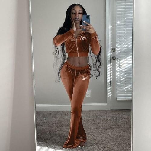 Casual Letter Embroidery Velvet Women Tracksuit Autumn Matching Set Long Sleeve Zip Jacket Joggers Pants Outfit Two Piece Sets