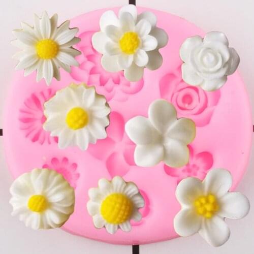 Variety Of Flowers Cake Border Silicone Mold Cupcake Topper Fondant Mould Cake Decorating Tools Candy Clay Resin Chocolate Molds