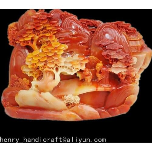 Rare Chinese 100% Natural ShouShan Stone Hand Carved Decoration Landscape,Play Figure,Free shipping