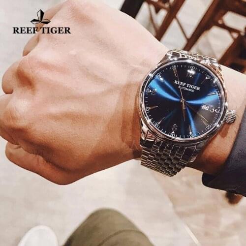 Reef Tiger/RT Brand Luxury Men Mechanical Watches Automatic Business Watches Men Stainless Steel Waterproof Date Watches