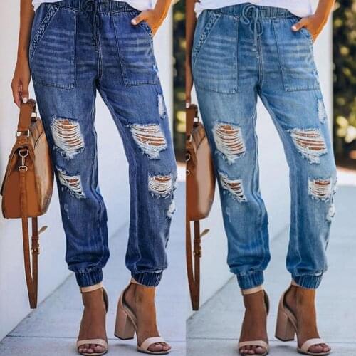 Jeans Ripped Pockets Harem Pants Solid Color Women Jeans for Daily Wear
