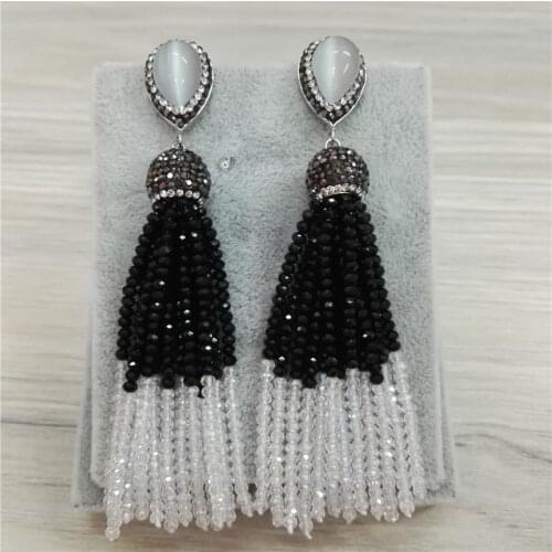 NEW Bohemia Wedding Party Jewelry Clear Black Color Beads 12 Rows Joint Combine Beaded Tassels Dangle Earrings For Women